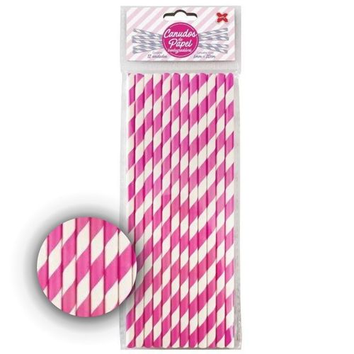Canudo De Papel Listrado Pink C/ 20 Un Fox Import