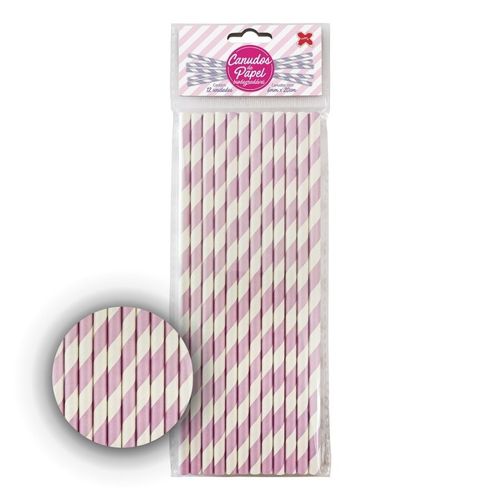 Canudo De Papel Listrado Lilas C/ 12 Un Brfestas