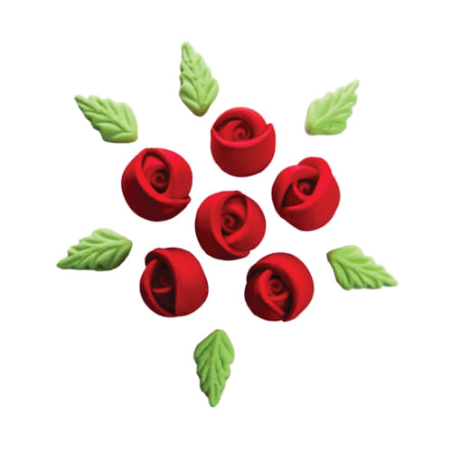 Biscuit Comestivel Rosa Artesanal P Vermelha C/ 6 Rosas E 6 Folhas (002) Jady