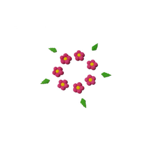 Biscuit Comestivel Flor Bolinha G Pink C/ 6 Flores E 6 Folhas (284) Jady