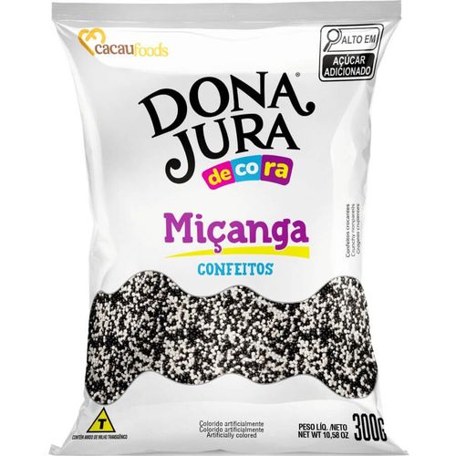 Confeito Miçanga Branco/Preto 300 Gr Cacau Foods