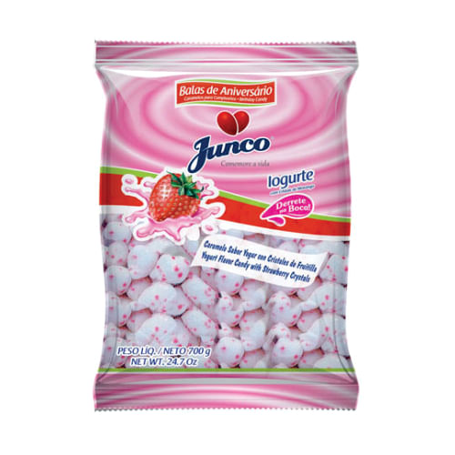 Bala De Coco Sabor Iogurte C/ Cristais Morango 700gr Junco