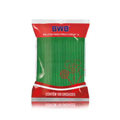 Palito Pirulito Plastico Medio Verde C/ 100 Un Bwb