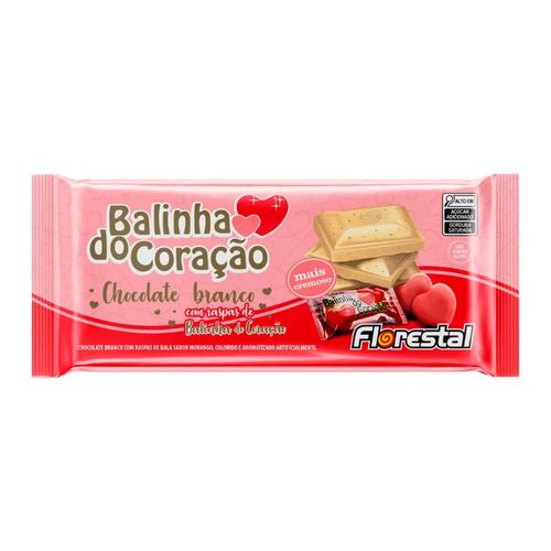 Barra Chocolate Branco C/ Raspas Balinha Coração 80gr Florestal