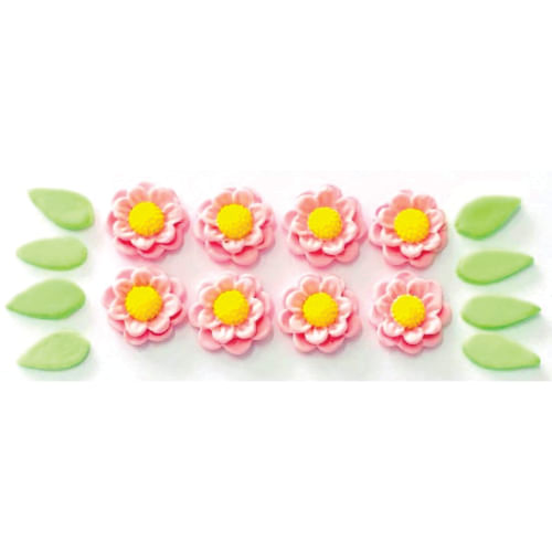 Biscuit Comestivel Flor Rubi Rosa C/ 8 Flores E 8 Folhas (450) Jady