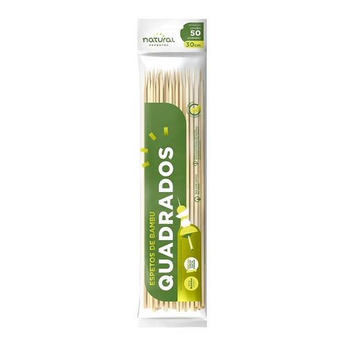 Espeto De Bambu Quadrado 30 Cm C/ 50 Un Natural Palitos