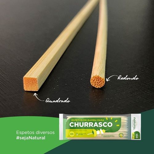 Espeto De Bambu Quadrado 30 Cm C/ 50 Un Natural Palitos
