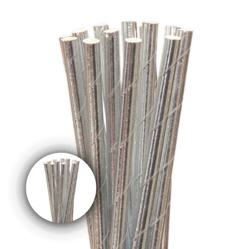 Canudo Papel Metal Liso Prata 20 Unidades