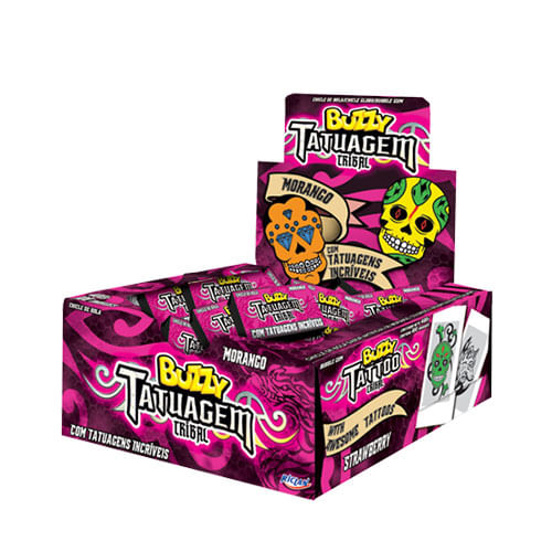 Chicle Tattoo Tribal Morango C/ 90 Un Buzzy