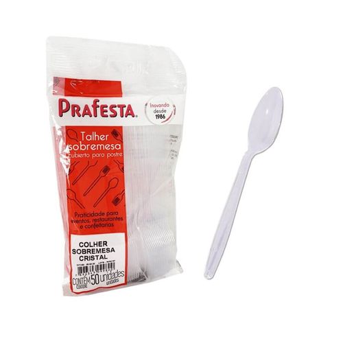 Colher Plast. Sobremesa Cristal C/ 50 Un Prafesta