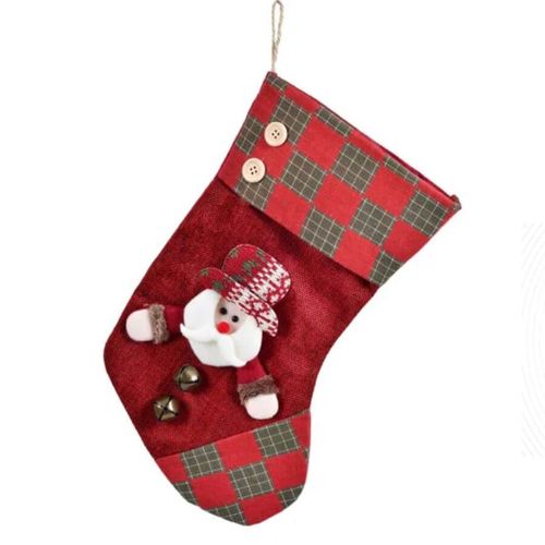 Meia Natalina Papai Noel Xadrez 25cm Vermelho/Verde (61131-035) Grillo