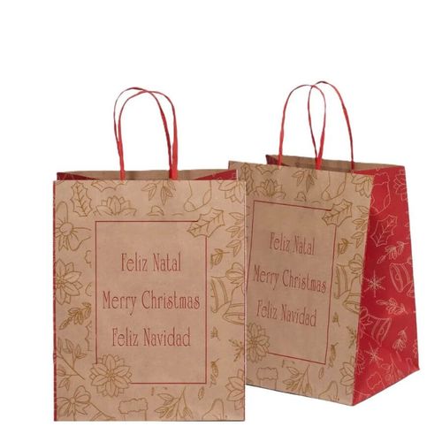 Sacola Kraft Feliz Navidade 20x15x25 Cm 10un Lc Embalagens