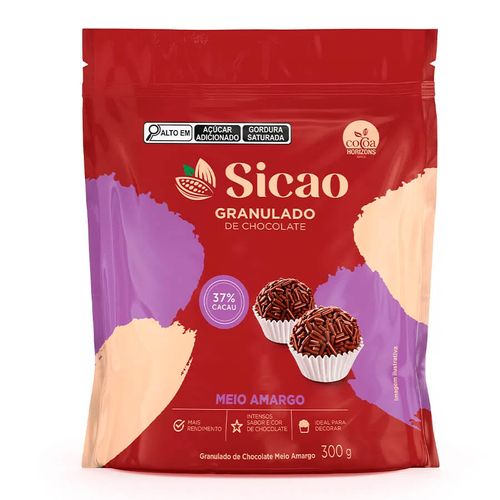 Chocolate Granulado Macio 37% Cacau Meio Amargo 300 Gr Sicao