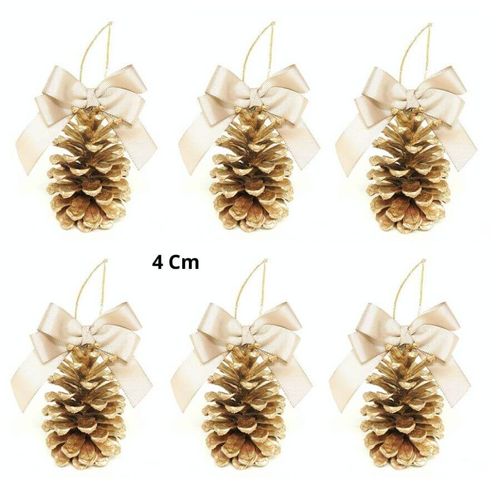 Enfeite Natal Pinha 4cm Marrom/Dourado 6un (75069001) Florarte