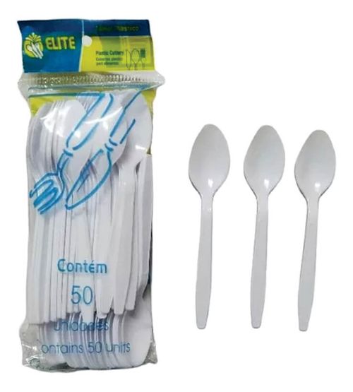 Colher Forte De Sopa Branca C/ 50 Un Elite