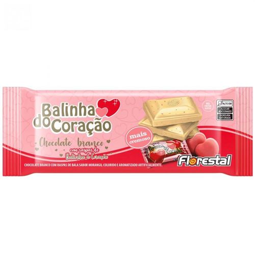 Barra Chocolate Branco C/ Raspas Balinha Coração 20gr Florestal