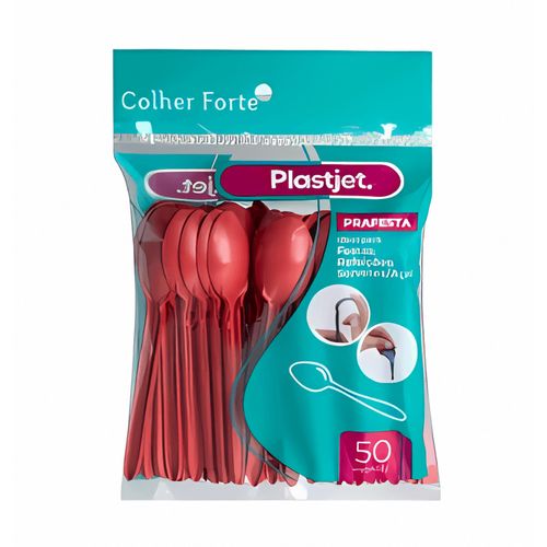 Colher Sobremessa Vermelha Pacote 50un Plastjet