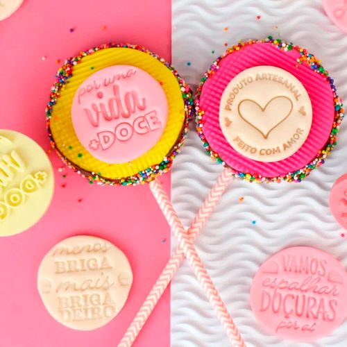 Kit Carimbo Frases Doces Rosa Bebe 5cm Bluestar