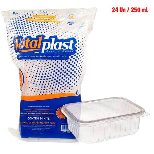Kit Pote Retangular 250 Ml C/ 24 Un Totalplast