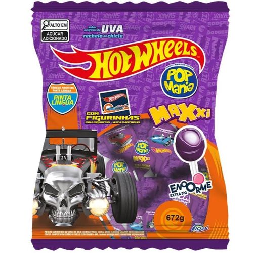 Pirulito Maxxi Hot Wheels Uva C/ 24 Un 672 Gr Pop Mania