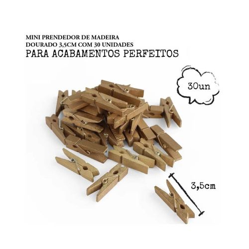 Mini Prendedor Madeira 3,5 Cm Dourado C/ 30 Un (0107) Yoss