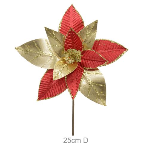 Haste Bico De Papagaio Aveludado Glitter Vermelho Dourado 25cm (47278001) Flor Arte