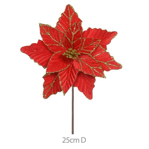 Haste Bico De Papagaio Aveludado Glitter Vermelho Dourado 27cm (47291002) Flor Arte