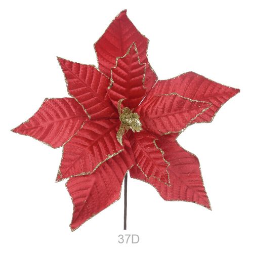 Haste Bico De Papagaio Aveludado Glitter Vermelho Dourado 49cm (79225001) Flor Arte