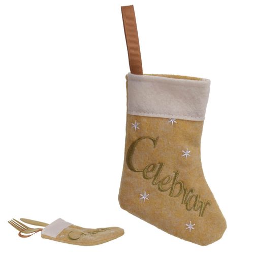 Enfeite Natal Meia Dos Desejos 14 Cm Bege/Dourada (78227001) Flor Arte