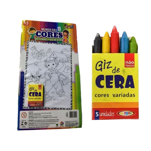Mundo Das Cores-Varios Desenhos+Giz De Cera Mini Toys