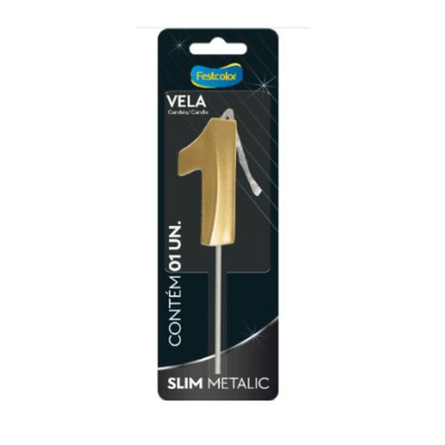 Vela Aniversário Slim Metalizada N 1 Ouro Festcolor