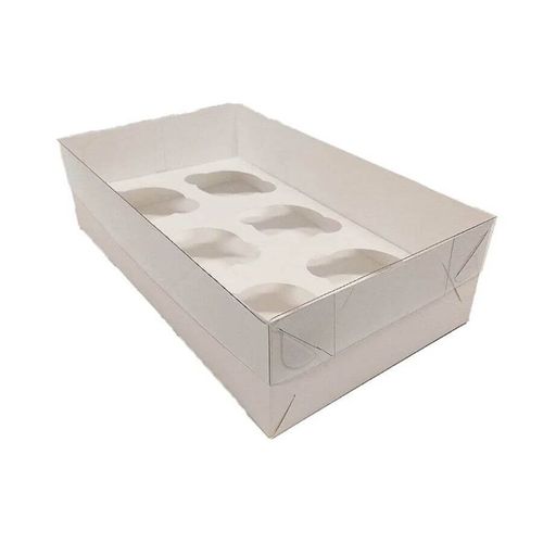 Caixa P/ Cupcake 6 Cavas Branca 30x18x8 Cm C/ 5 Un Assk