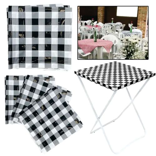 Toalha De Mesa Plastica 70x70 Cm Xadrez Preto Abaplast