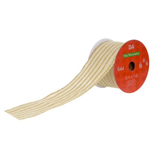 Fita Aramada Linho Custura Bege Dourado 6,3 Cm X 9,14 M (77623003) Florearte