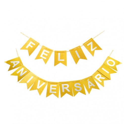 Faixa Feliz Aniversário C/Glitter Dourada Silver