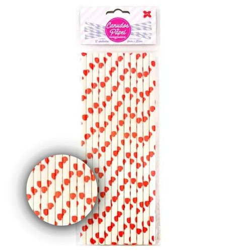 Canudo Papel Dec Corações 12 Unidade Makemais
