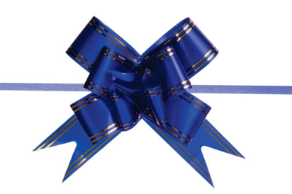 Laço Pronto Liso Azul Listra Dourada 12mm C/ 10 Un Brfestas