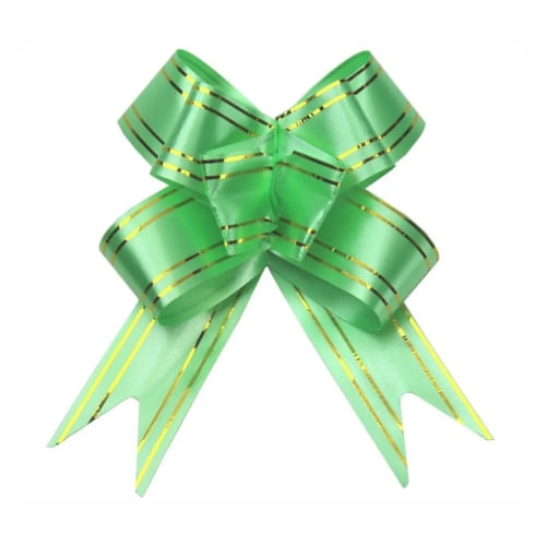 Laço Pronto Liso Verde Lista Dourada 23mm C/ 10un Brfestas