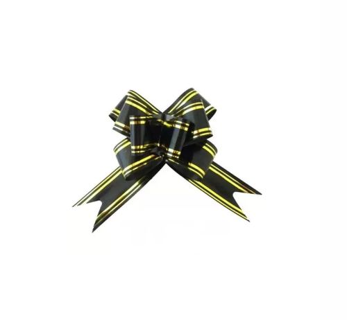 Laço Pronto Liso Preto Lista Dourada 18mm C/ 10 Un Brfestas