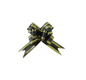 Laço Pronto Liso Preto Lista Dourada 12mm C/ 10 Un Brfestas