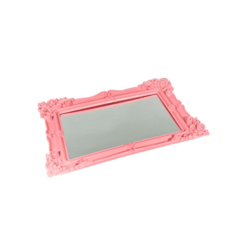 Bandeja Retangular Rosa C/ Espelho 28x22 Cm (Wx6889) Wellmix