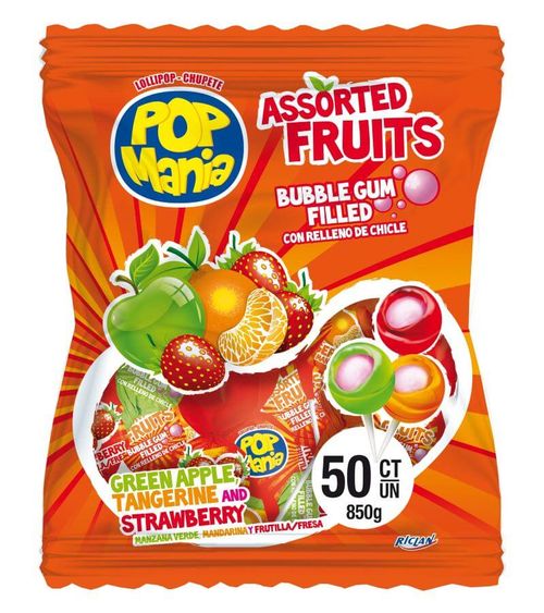 Pirulito Assorted Fruits C/ 50 Un 850 Gr Pop Mania