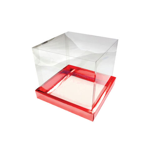 Caixa  Panetone 500gr 15x15 Vermelho Tampa Transparente C/ 5 Un Assk