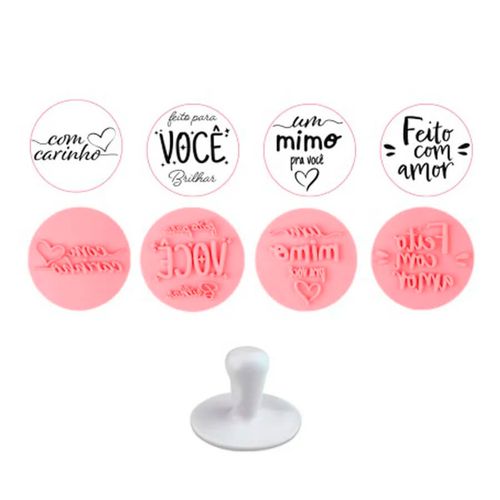 Kit Carimbo Frases Mimos Rosa Bb 5cm Bluestar