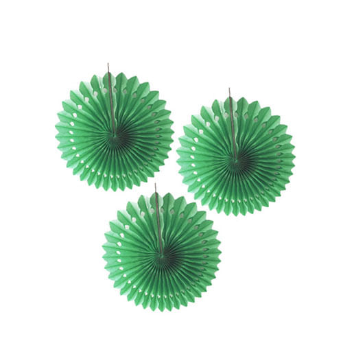 Kit Enfeite Leque De Papel 20 Cm Verde C/ 3 Un Fox Import