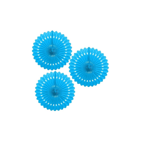 Kit Enfeite Leque De Papel 20 Cm Azul C/ 3 Un Fox Import