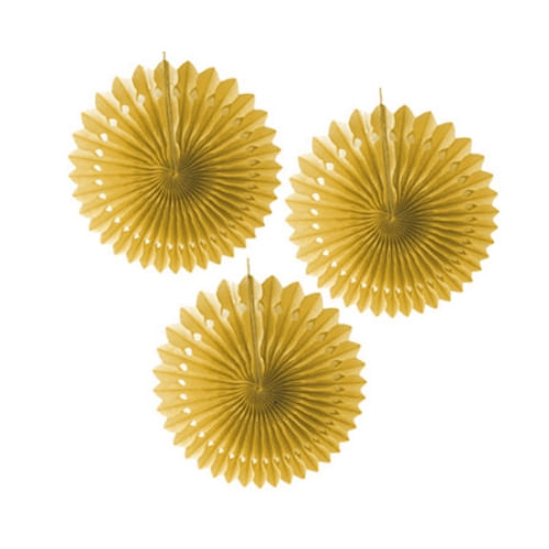 Kit Enfeite Leque De Papel 20 Cm Amarelo C/ 3 Un Fox Import