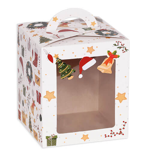 Caixa Panetone 500 Gr C/ Visor Natalino Presente Natalinos (103316) C/ 10 Un Decora