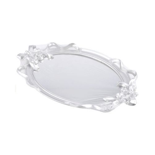 Bandeja Oval Metalizada Prata C/ Espelho 37x23 (392) Wellmix