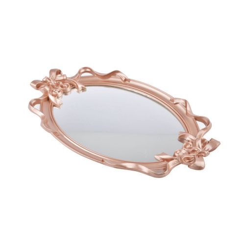 Bandeja Oval Metalizada Rose C/ Espelho 37x23 (392) Wellmix